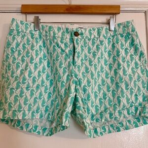 Old Navy Women's Chino Cotton Seahorse Pattern White Aqua Green Shorts